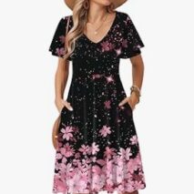 Zeagoo Womens Summer Dress Casual Swing Floral Ruffle Short Sleeve